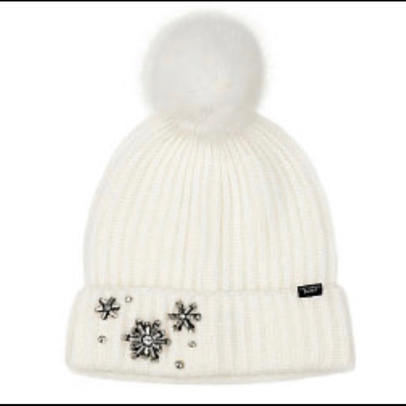 Victoria's Secret Accessories - Victoria’s Secret White Sparkle Pom Pom Beanie NWT